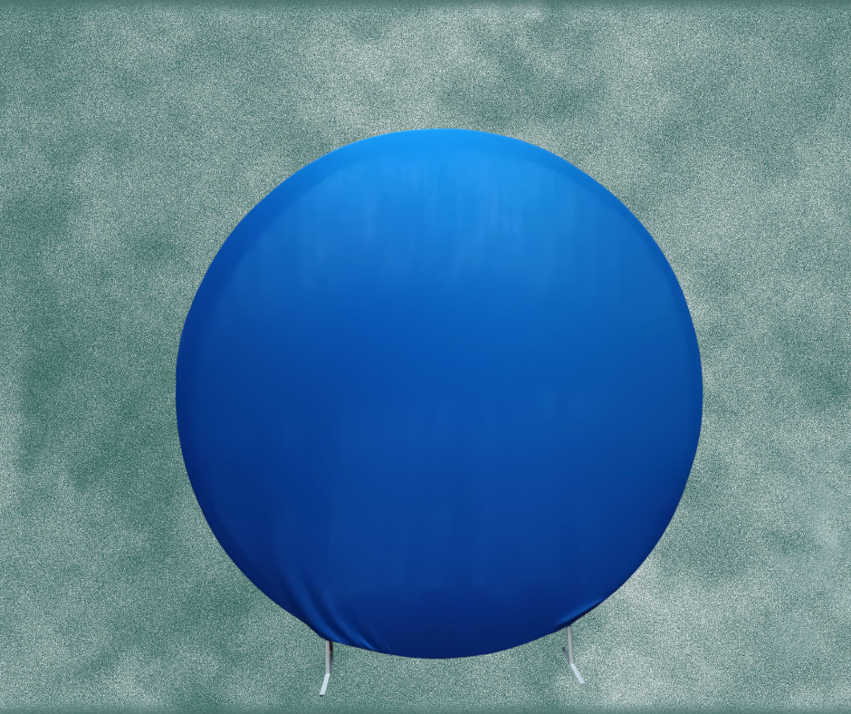2m Circle Arch with Wrinkle-Resistant Round Royal Blue Backdrop Cover — styled setup photo 1, party props hire Melbourne