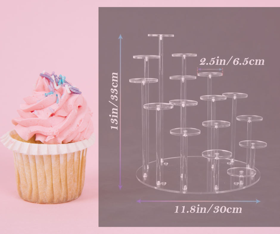 Clear Acrylic 16-Tier Cupcake Stand for Hire — styled setup photo 1, party props hire Melbourne