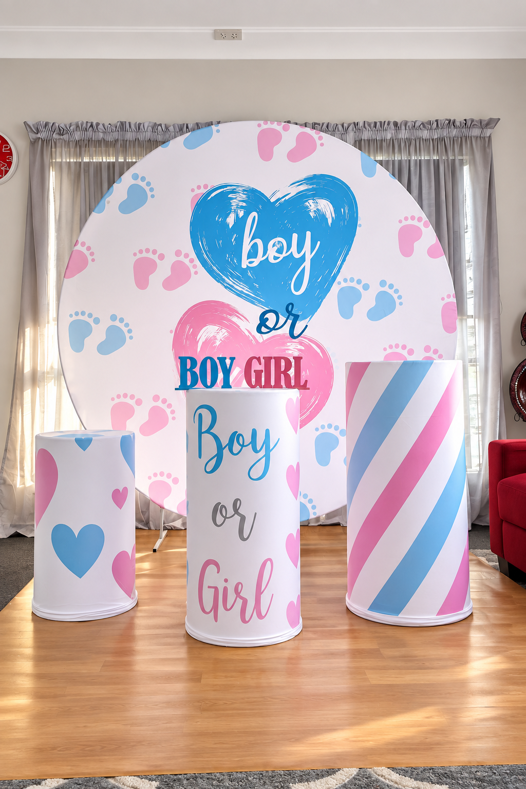 Custom Gender Reveal Party Set for Hire — styled setup photo 3, party props hire Melbourne