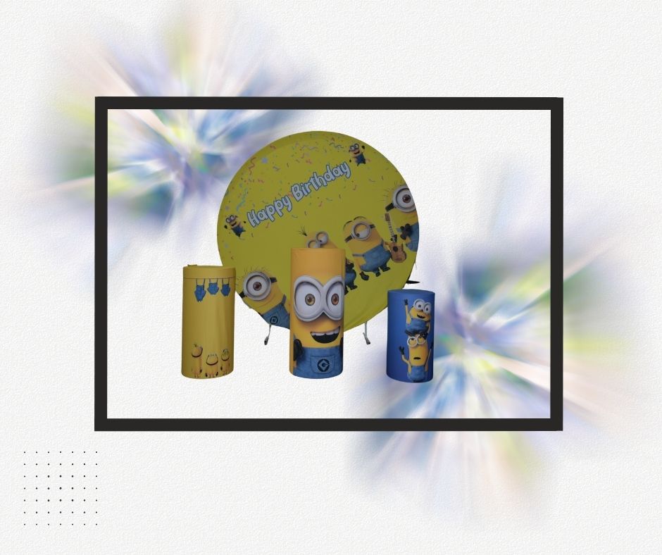 Minions Round Backdrop & Cylinder Plinth Set for Hire — party hire package