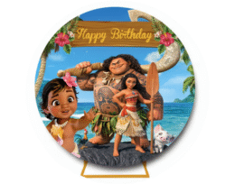 Moana Round Backdrop & Cylinder Plinth Set for Hire — styled setup photo 2, party props hire Melbourne