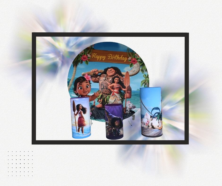 Moana Round Backdrop & Cylinder Plinth Set for Hire — party hire package