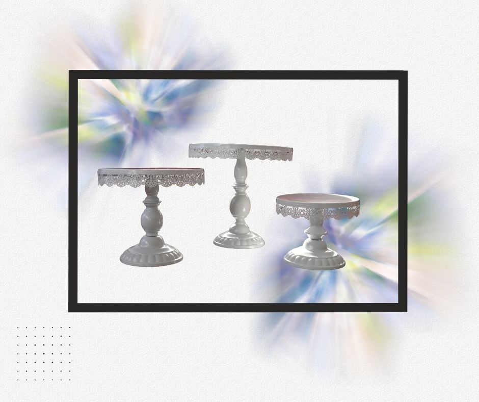 White Cake Stands Vintage Lace 3 Piece Set for Hire — party hire package
